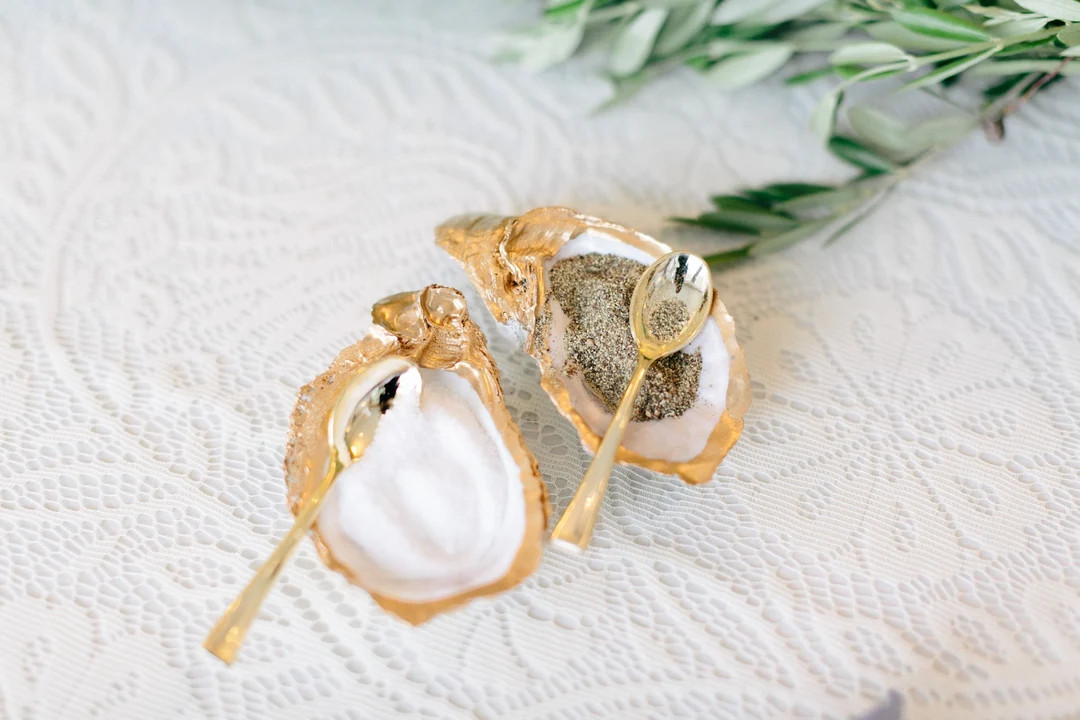 Gold Leaf Oyster Shell Salt and Pepper Cellars Pinch Bowls - Etsy | Etsy (US)