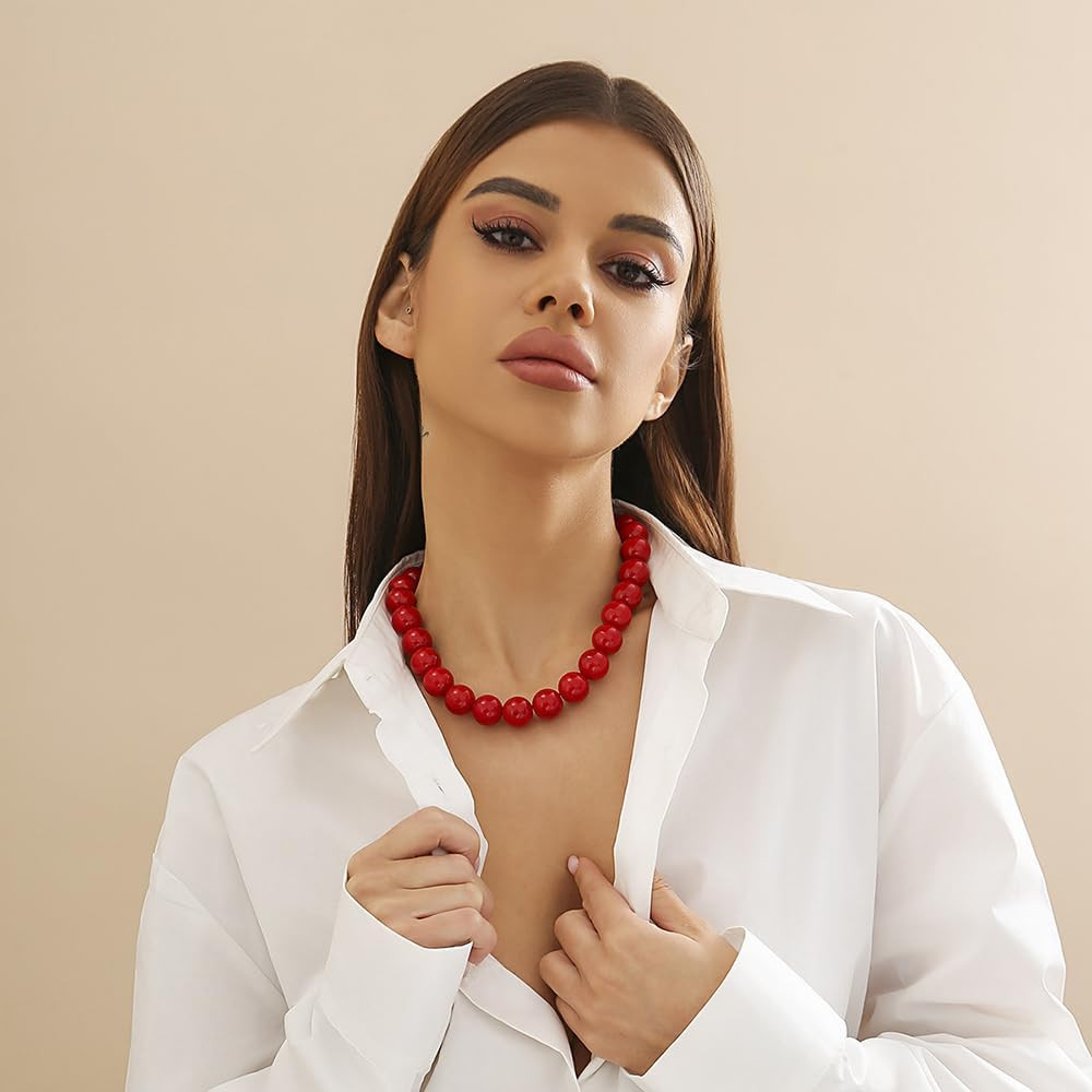Black Red Pearl Necklace Gothic Beads Collar Choker Faux Pearl Strand Choker Boho Beads Necklace ... | Amazon (US)