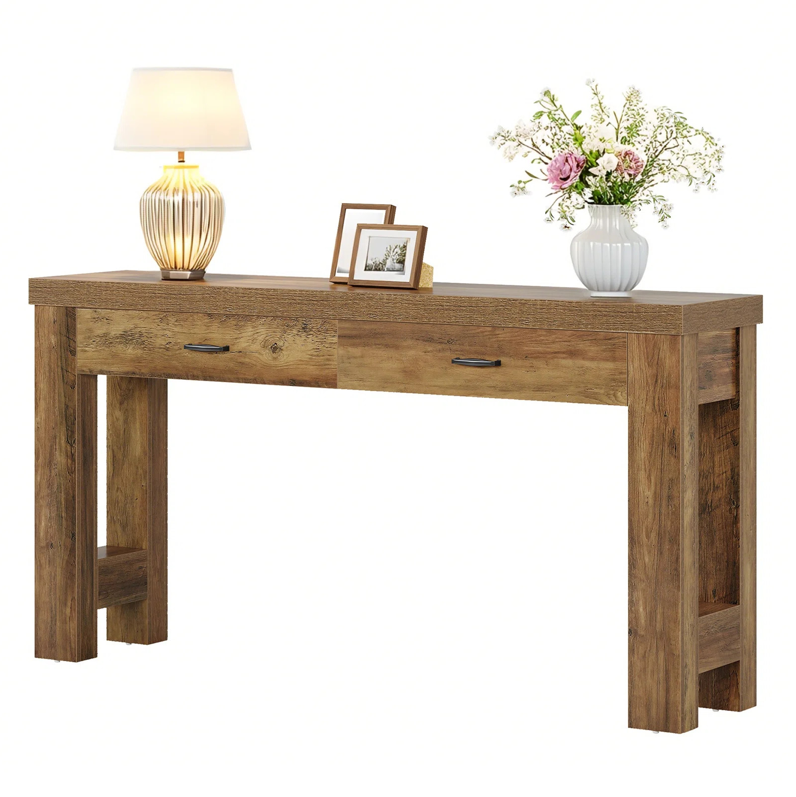 63" Console Table, Farmhouse Entryway Table with 2 Drawers | Wayfair North America