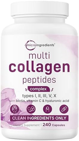 Micro Ingredients Multi Collagen Pills for Women & Men, 240 Capsules | Type I, II, III, V, X | Hy... | Amazon (US)