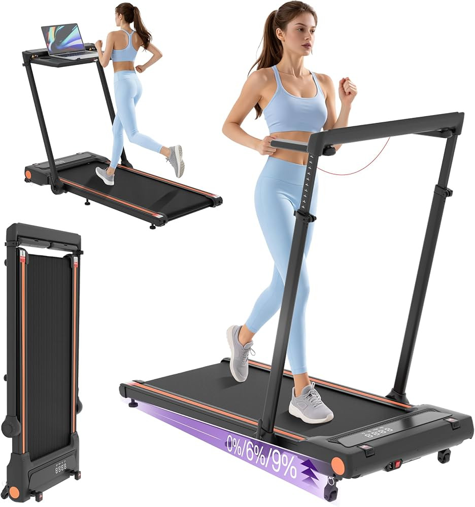 Foldable Walking Pad Treadmill for Home with Handle bar and Removable Desk, 4.0HP Under Desk Trea... | Amazon (US)