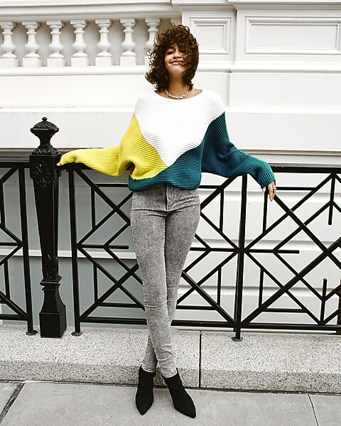 Color Block Ribbed Dolman Sleeve Sweater | Express