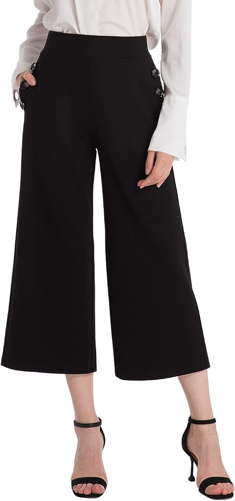Ginasy Black Wide Leg Pants for Women Business Casual Dress Pants Stretch High Waist Crop Capris ... | Amazon (US)