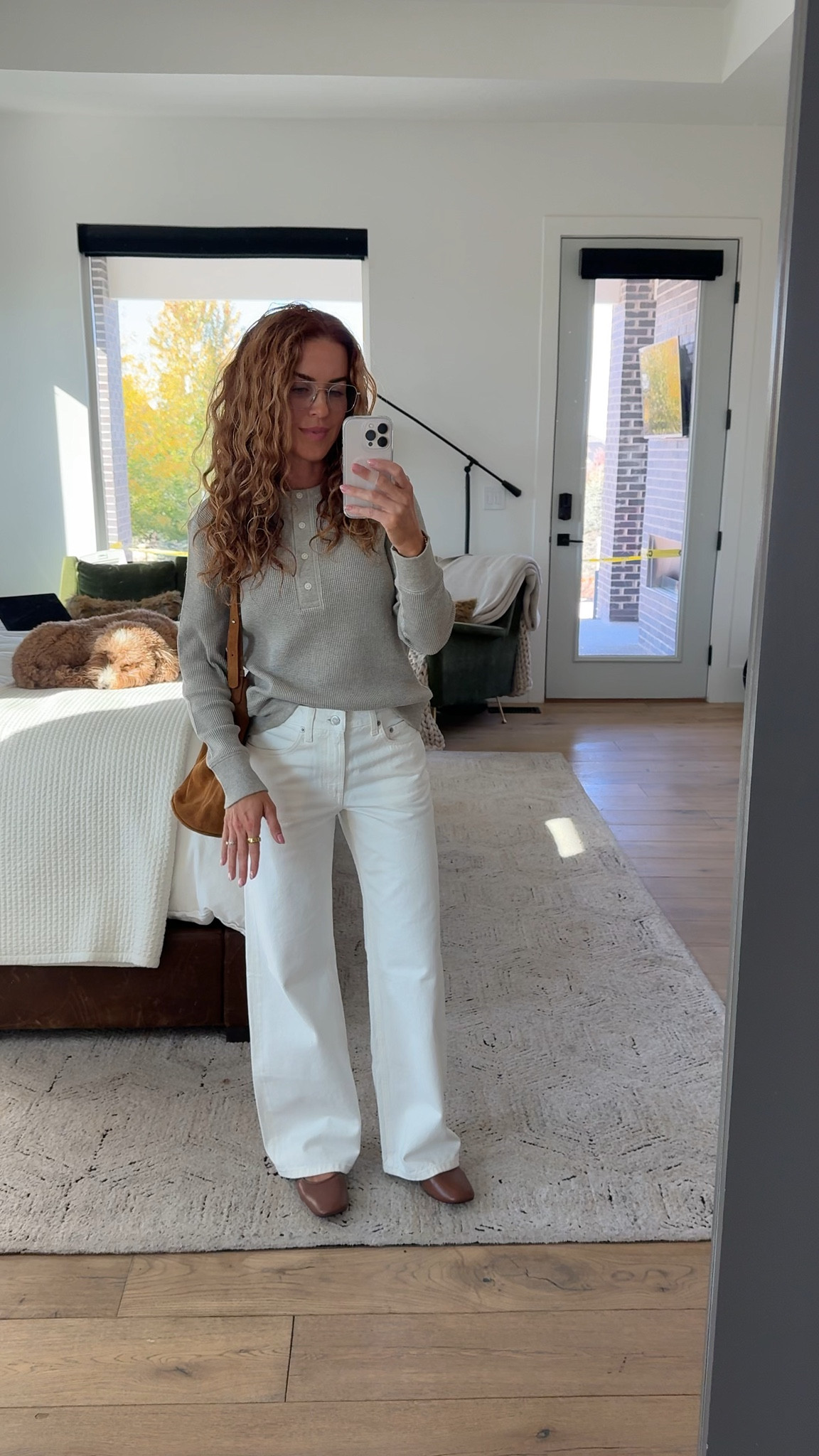 Wearing my true size in the jeans and my true size in the top! The top is a thicker, waffle material and it’s so cozy. Loving it for these colder days. #everlane #ad @everlane