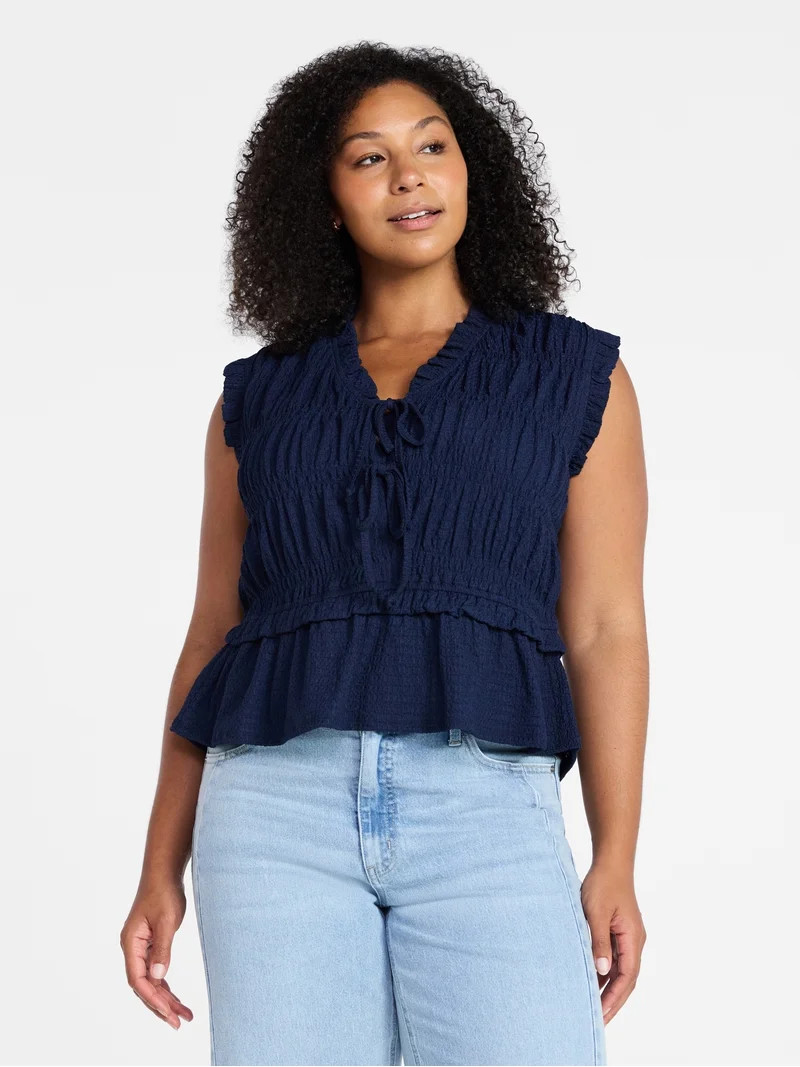 Time and Tru Women's Textured Tie Front Top, Sizes XS-XXXL | Walmart (US)