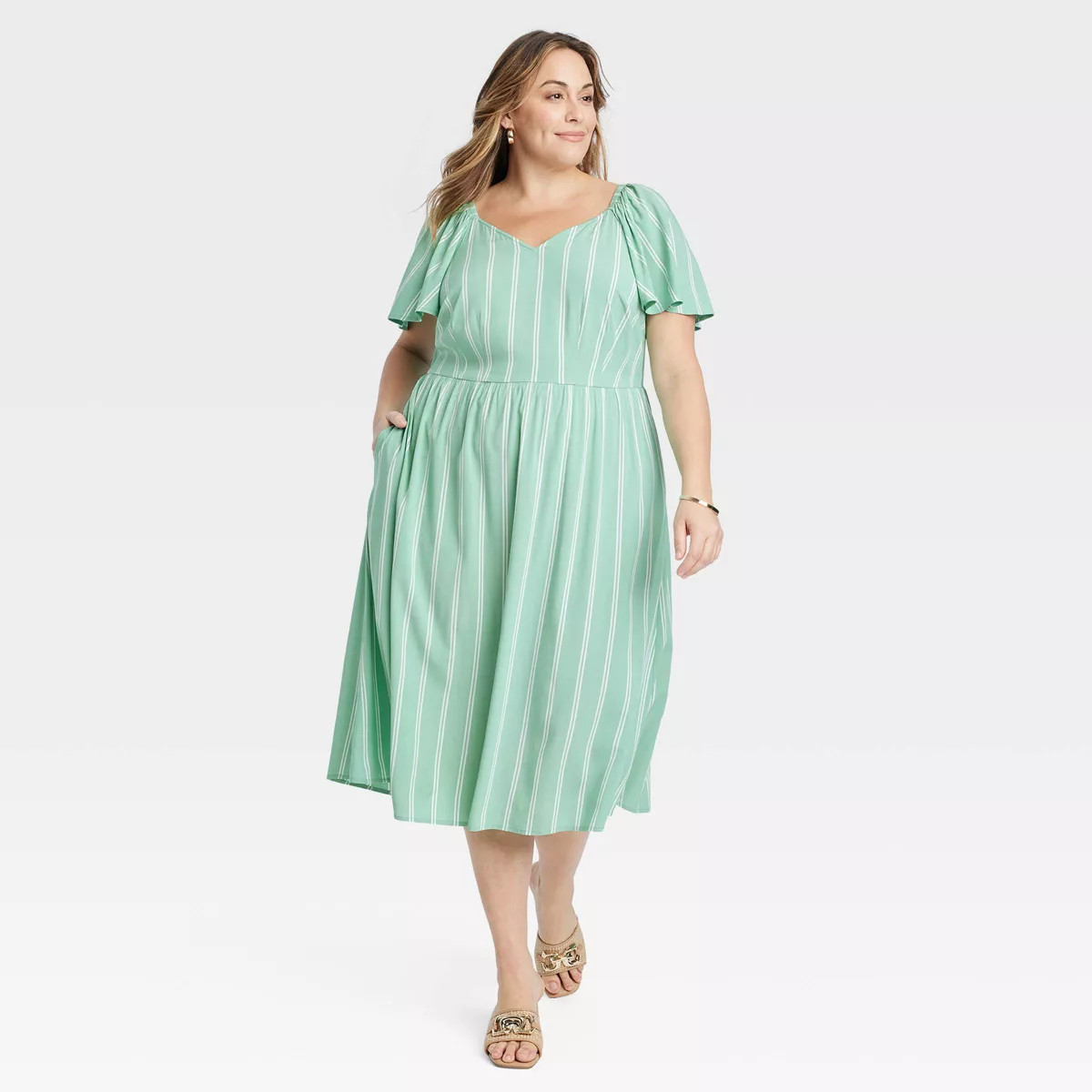 Women's Flutter Short Sleeve Midi A-Line Dress - Ava & Viv™ | Target