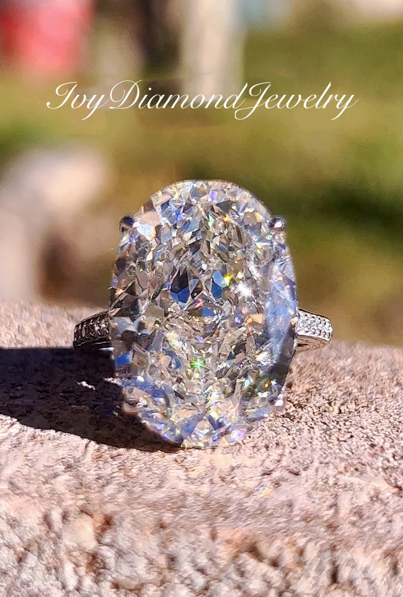 20CT Large Oval Cut White Diamond Ring Hidden Halo Solitaire Ring Large Diamond Gemstone Ring For... | Etsy (US)