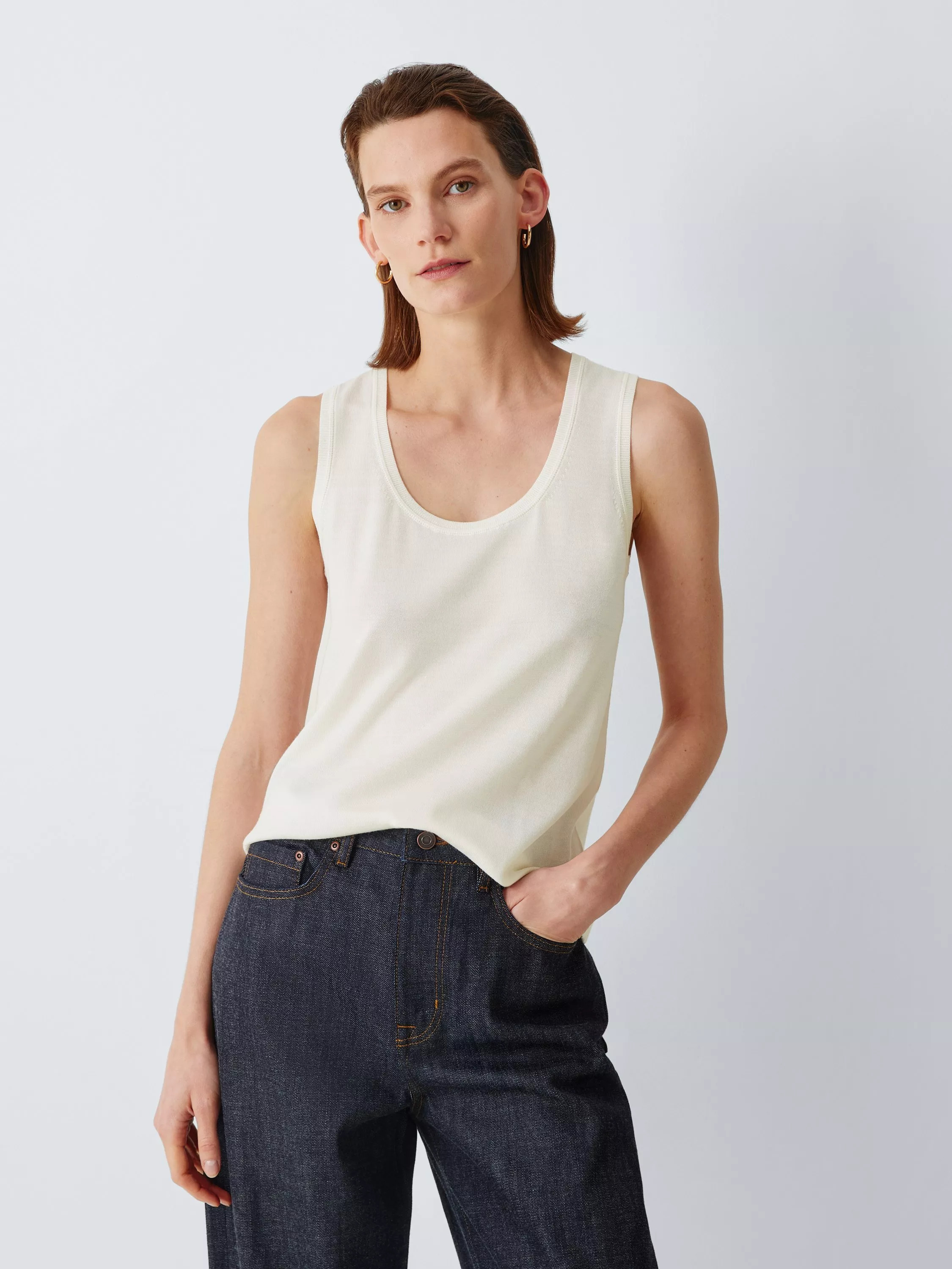 J. Lewis Merino Wool with Silk Knit Vest, Ecru | John Lewis (UK)