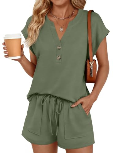 LILLUSORY Womens Henley 2 Piece Short Sets Summer 2026 Lounge Spring Beach Airport Travel Vacatio... | Amazon (US)