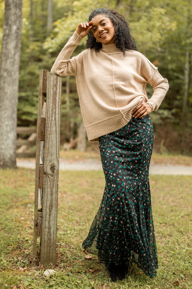 Anna Marie Black Multi Floral Knit Maxi Skirt | Pink Lily