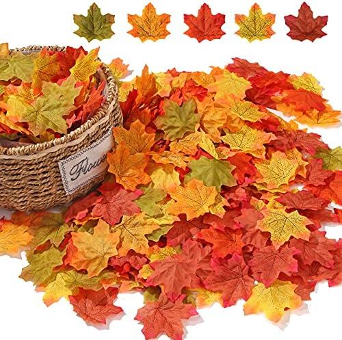 Momkids 500 Pcs Fall Artificial Maple Leaves Fake Autumn Leaf for Home Bedroom Kitchen Restaurant Ce | Amazon (US)