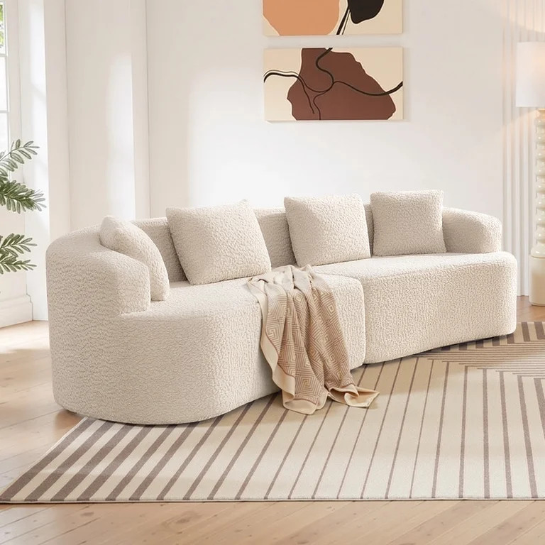 ATHOPE 112" Curved Sectional Couch with Pillows, Deep Seat Boneless Cloud Sofa for Small Space, P... | Walmart (US)