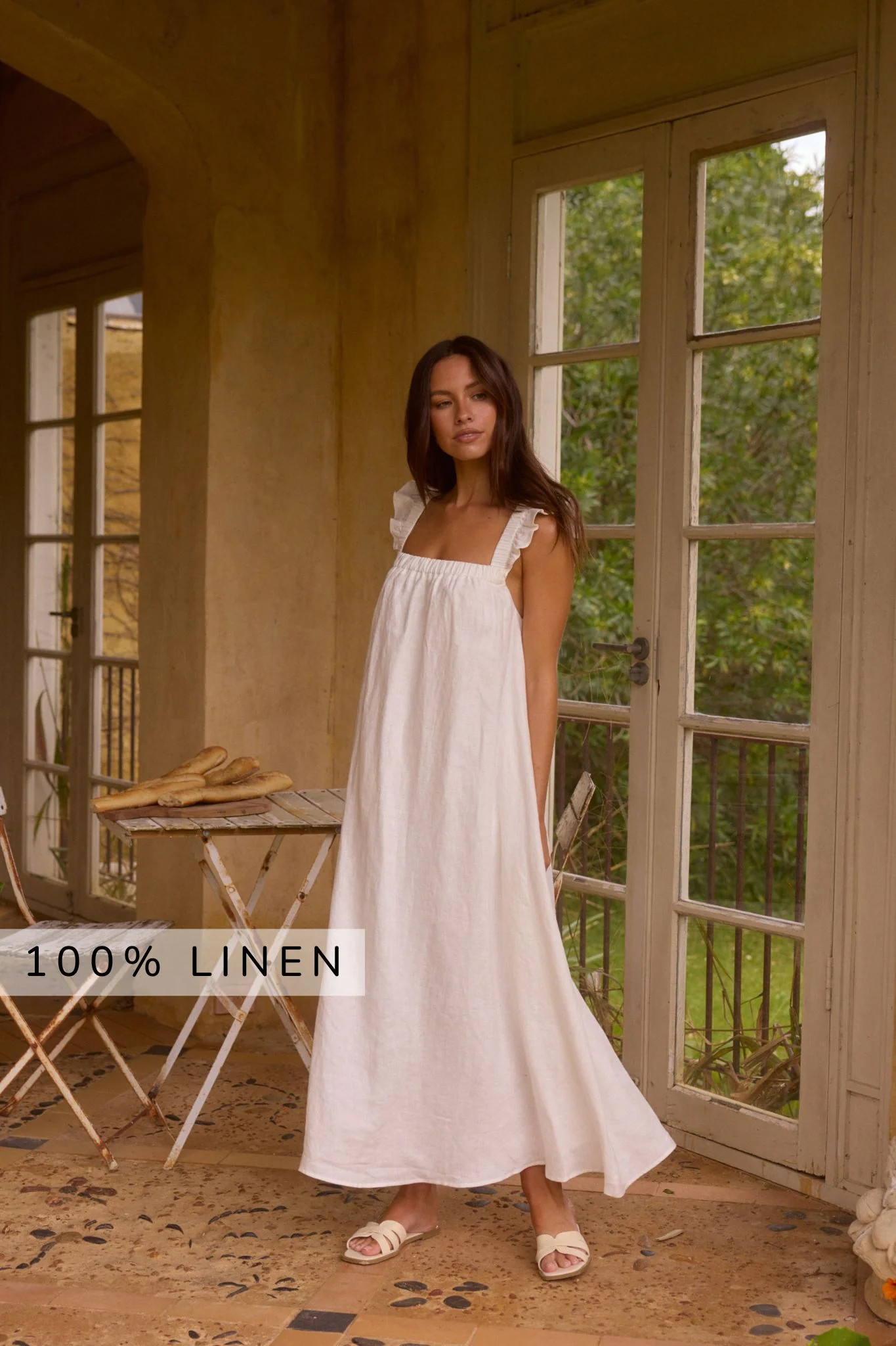 Lily 100% Linen Maxi Dress White | Fortunate One