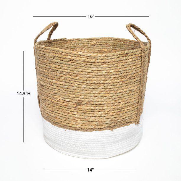 Better Homes & Gardens Round Seagrass Baskets, Natural, White, Set of 2, Extra Large & Large | Walmart (US)