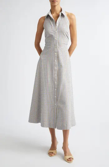 Veronica Beard Mackey Gingham Stretch Cotton Halter Shirtdress | Nordstrom | Nordstrom