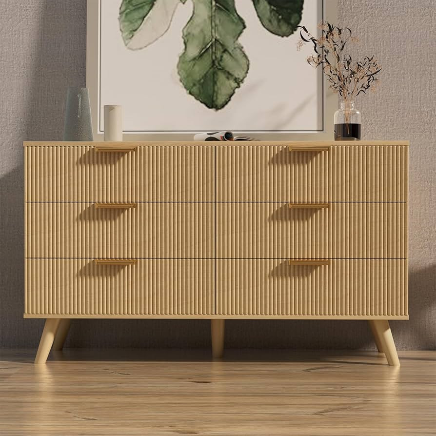 6 Drawer Dresser for Bedroom, 47" Wide Modern Chest of Drawers with Fluted Design, Dresser TV Sta... | Amazon (US)