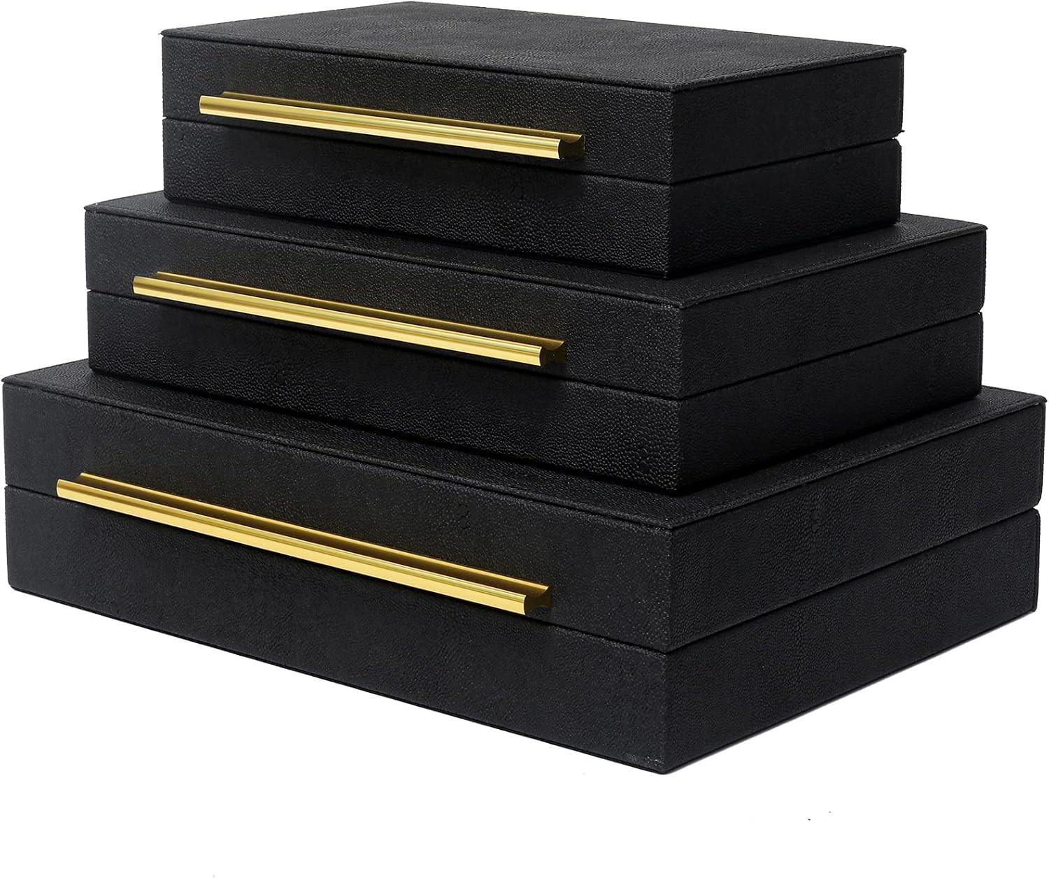 Faux Shagreen Decorative Stackable Jewelry Storage Boxes Set of 3,Black | Amazon (US)