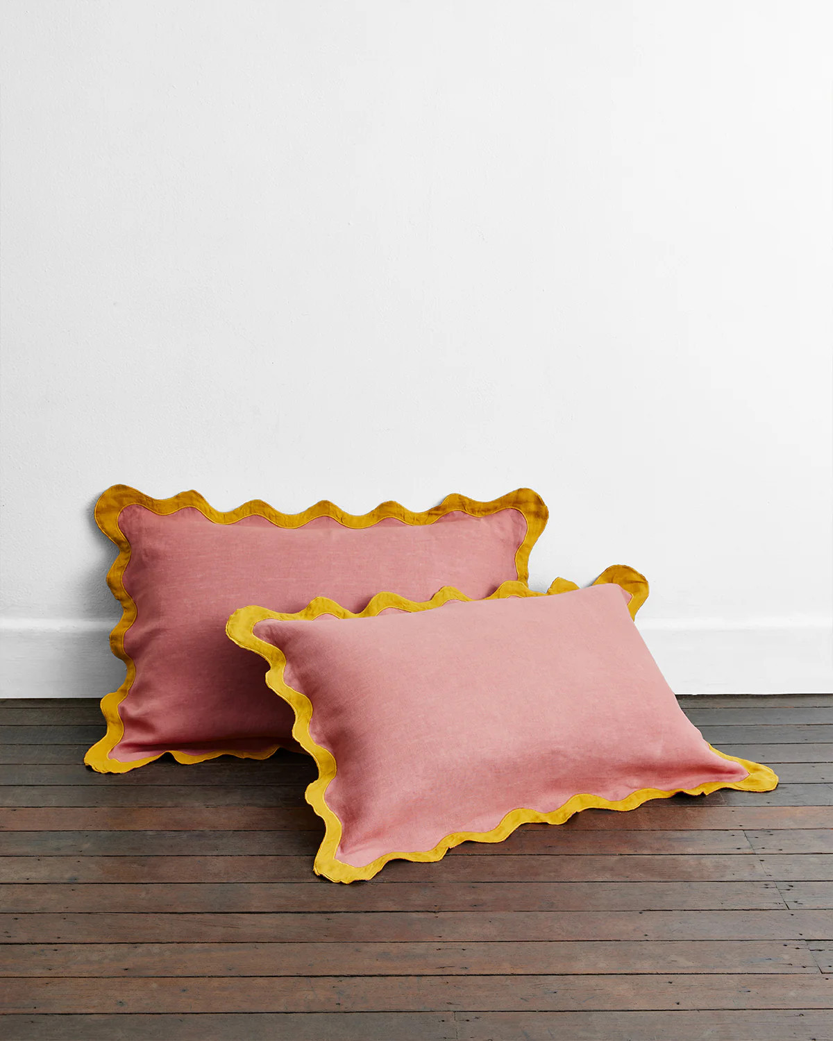 Pink Clay & Turmeric 100% French Flax Linen Scalloped Pillowcases (Set of Two) | Bedthreads AU