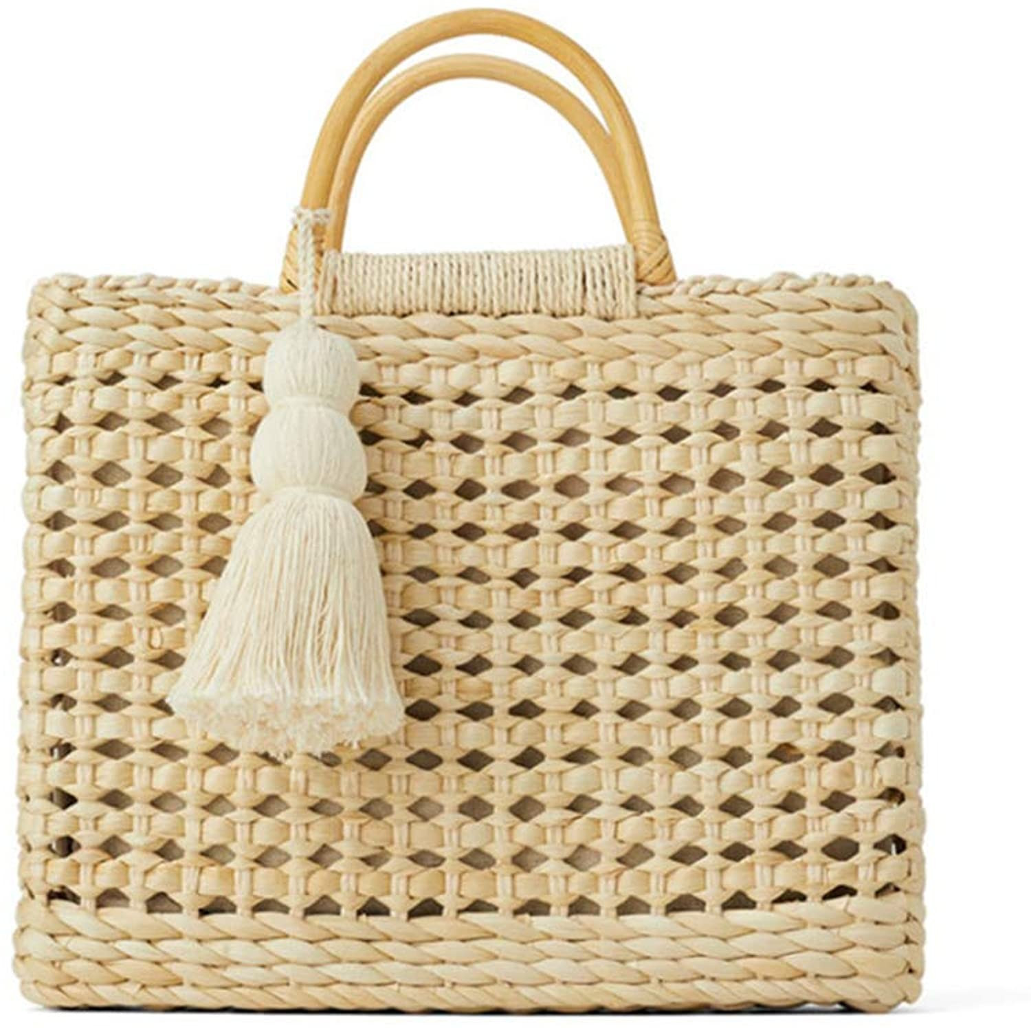 QTKJ Fashion Women Summer Straw Crossbody Bag with Cute Tassels Pendant, Hand-Woven Beach Shoulder B | Amazon (US)