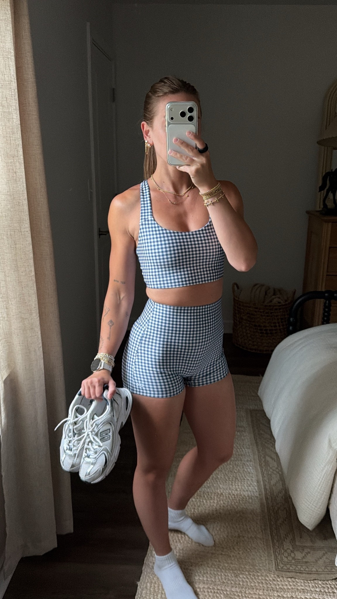 7/7/26 Morning Workout Outfit of the Day

Today’s workout outfit 🤍 Wearing my Alo gingham navy biker shorts set in an XS—one of the cutest prints for summer. I paired it with my favorite Amazon socks, New Balance sneakers, and Garmin for a comfortable, supportive workout look. Everything is linked here ✨

#LTKootd #LTKfitnessgoals #LTKActive