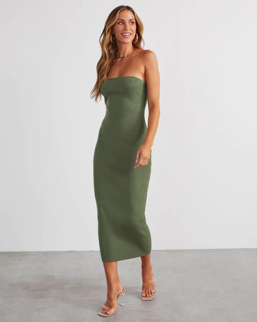 Showcase Strapless Knit Midi Dress - Olive | VICI
