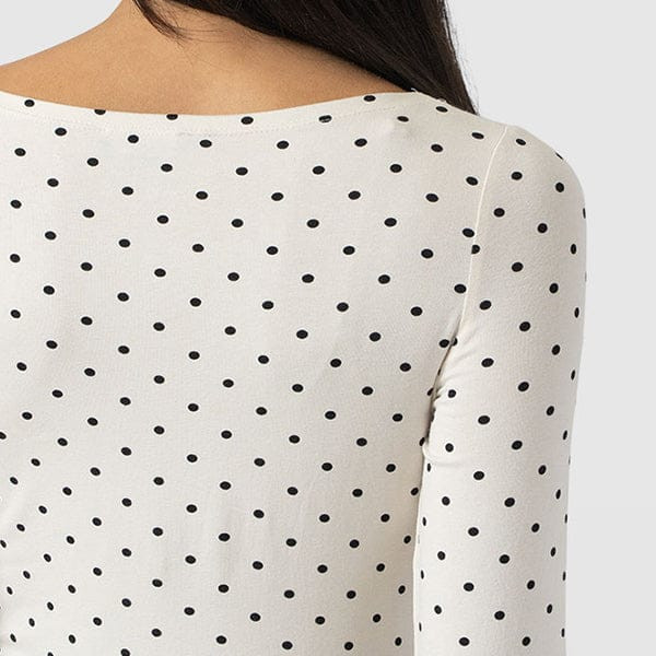 Austen Boat Neck Long Sleeve Tee - Cream Polka Dot | Saint + Sofia