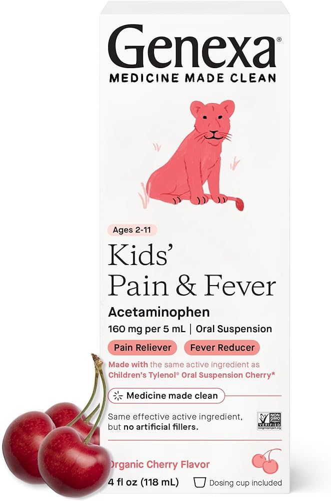 Genexa Childrens Acetaminophen Liquid Pain and Fever Reducer for Kids | Delicious Organic Cherry ... | Amazon (US)