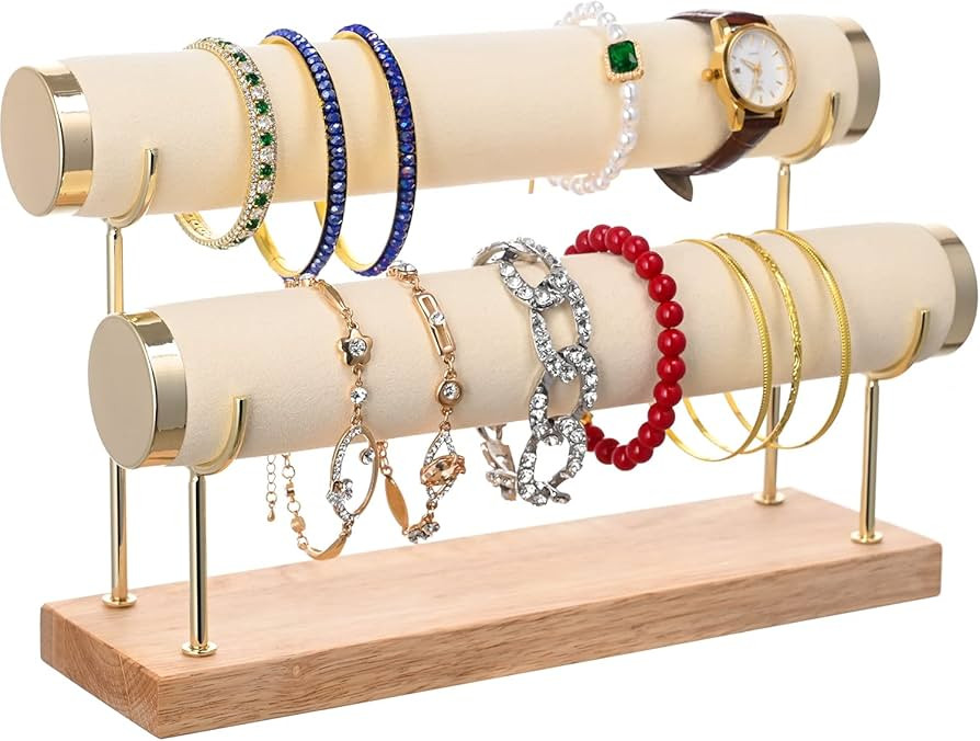 Aqerimit White Bangle Display Holder with T-bar Two Tier Bracelet Stand Storage Towers for Jewelr... | Amazon (US)