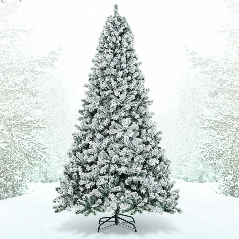 Topbuy 9ft Snow Flocked Christmas Tree 1498 Premium Hinged Tips  Artificial Unlit Tree - Walmart.... | Walmart (US)