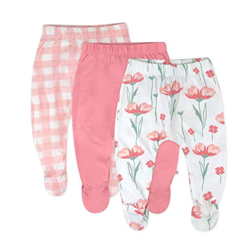 HonestBaby Baby 3-Pack Organic Cotton Footed Harem Pants, Strawberry Pink Floral, Preemie | Amazon (US)