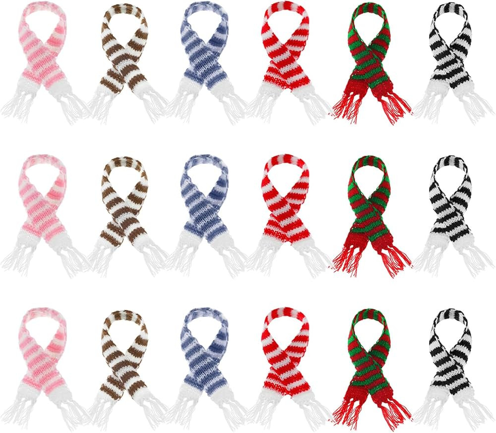 Bencailor 18 Pcs Mini Christmas Scarves with Tassels Tiny Snowman Scarves 10.2 x 0.8 mas Pet Knit... | Amazon (US)