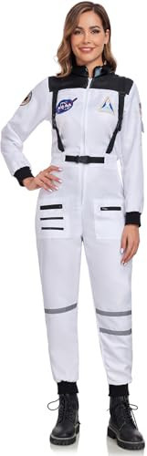 SIZGAROOT Astronaut Costume Women Adult Halloween Womens Space Suit Astronaut Costume (White, Medium) | Amazon (US)