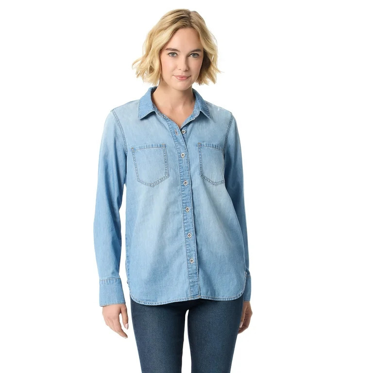 Jessica Simpson Women's and Women's Plus Tie Front Button Up Shirt , Sizes XS-5X | Walmart (US)