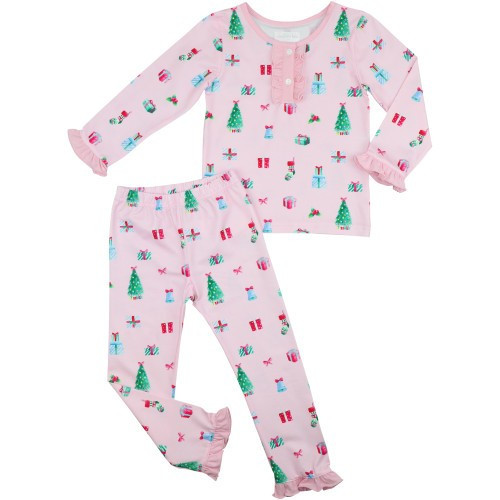 Pink Knit Christmas Present Print Pajamas - Shipping late November | Cecil and Lou