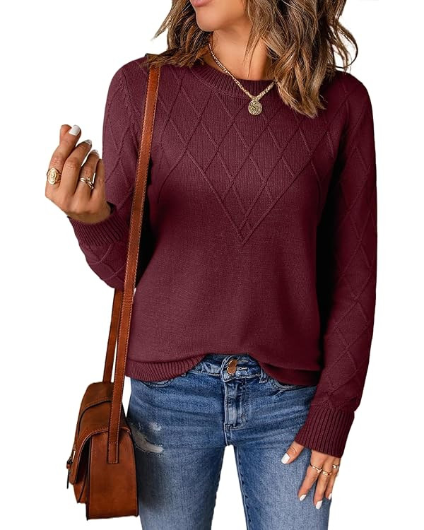 EVALESS Womens Sweaters Trendy Casual Crewneck Long Sleeve Cable Knit Lightweight Oversized Fall ... | Amazon (US)