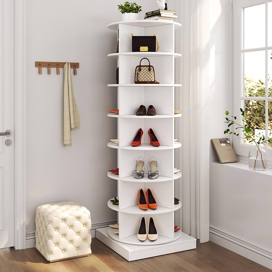 Rotating Shoe Rack Tower, 7-Tier Spinning Shoe Rack, Free Standing 360° Revolving Shoe Organizer... | Amazon (US)