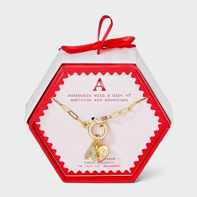 14K Gold Dipped Cubic Zirconia Puffy Heart Charm Initial Necklace - A New Day™ Gold | Target