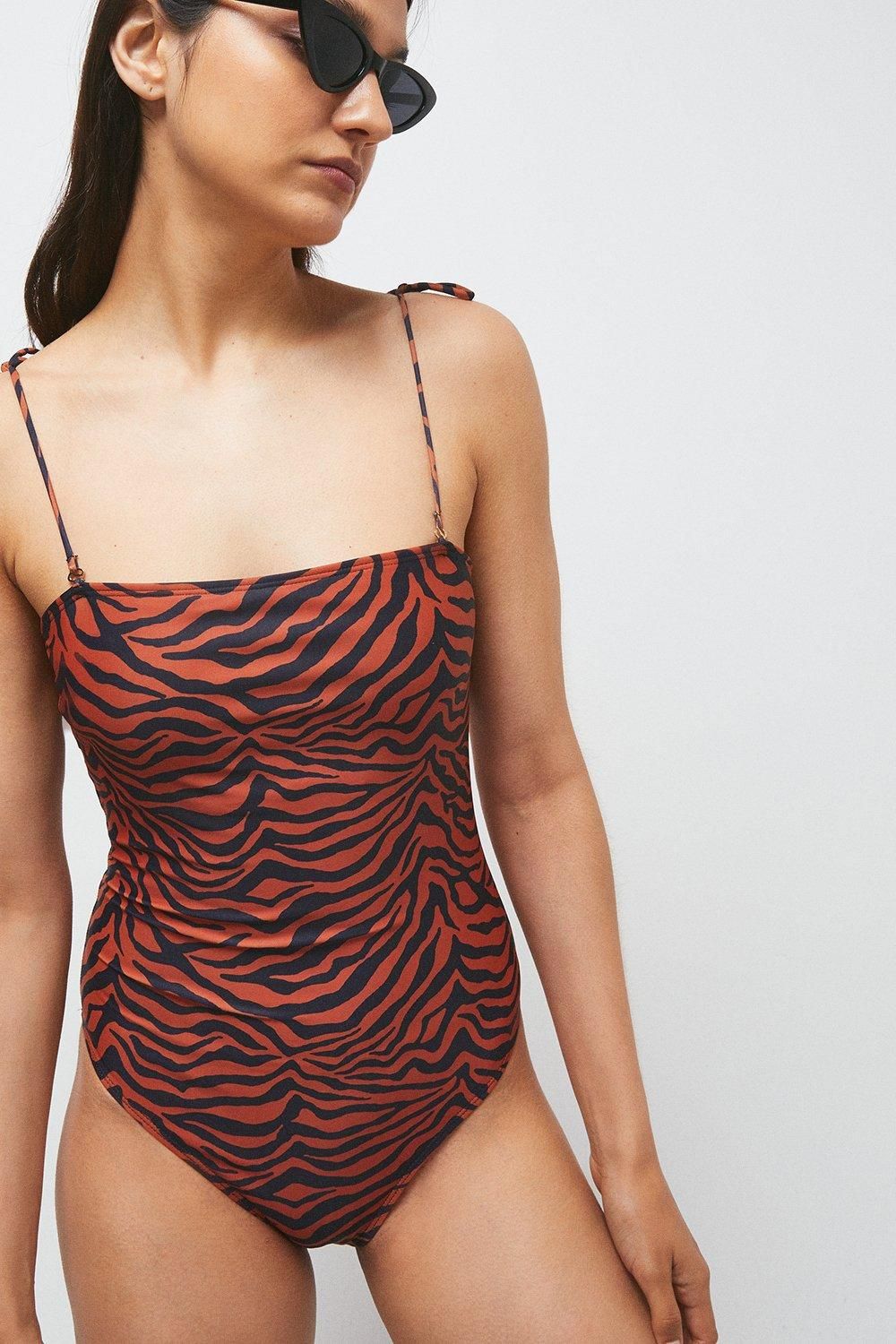 Abstract Animal Tie Shoulder Swimsuit | Warehouse UK & IE