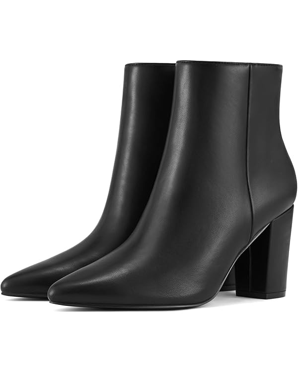 Rollda Women's Pointed Toe Ankle Boots Chunky High Heel Ankle Booties Side Zipper Short Boots | Amazon (US)