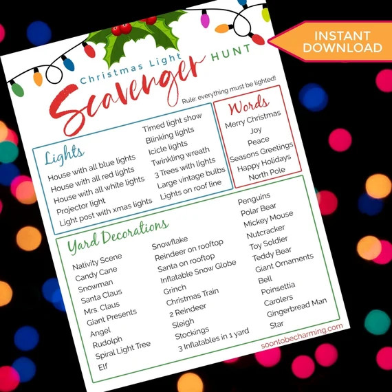 Christmas Light Scavenger Hunt  Scavenger Hunt Printable  - Etsy | Etsy (US)