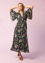 Desdemona Black Floral Print Midi Dress | Joanie