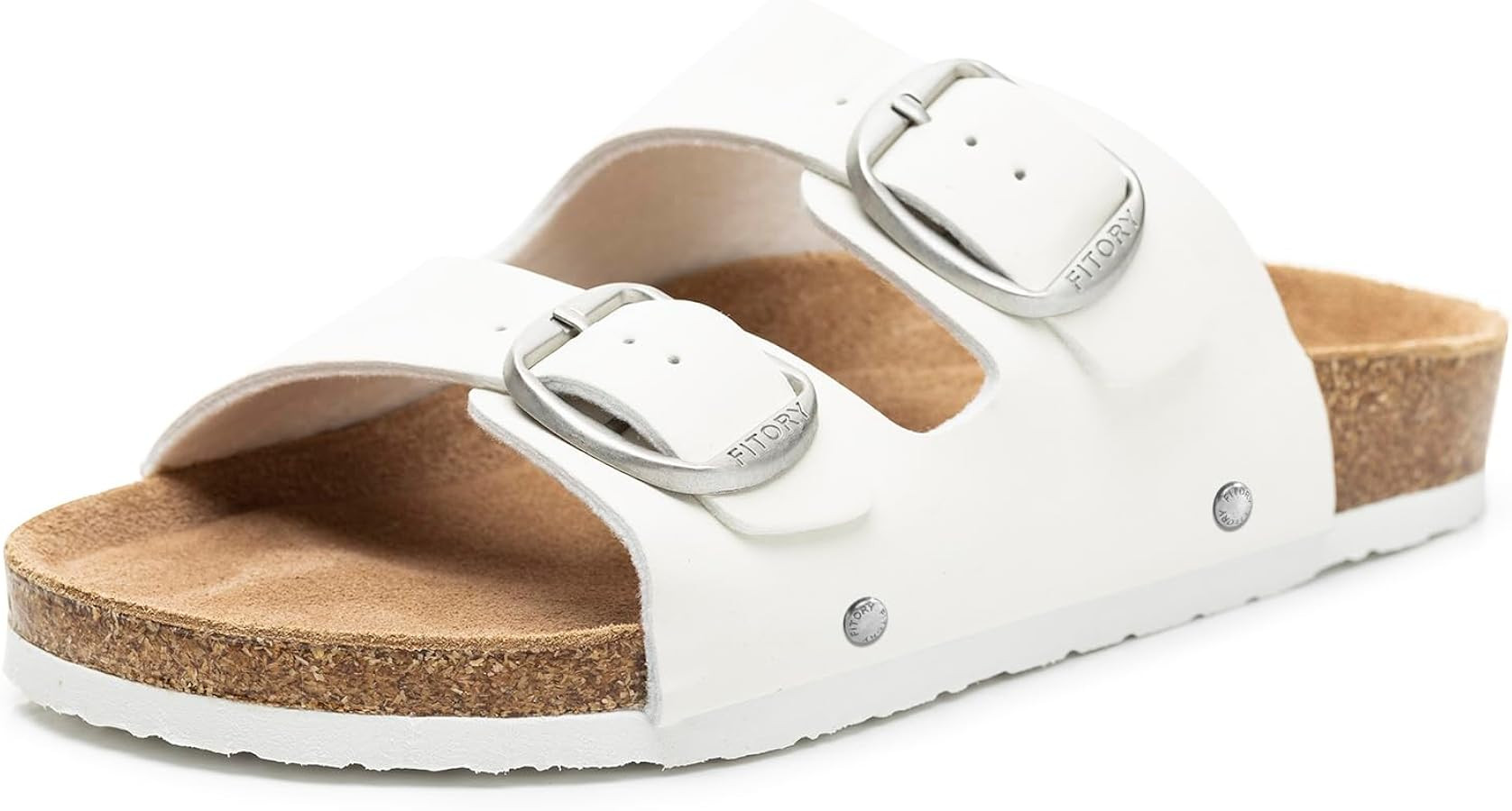 FITORY Womens Flat Sandals with Cork Footbed, Open Toe Slides Adjustable Slip On Slippers for Sum... | Amazon (US)