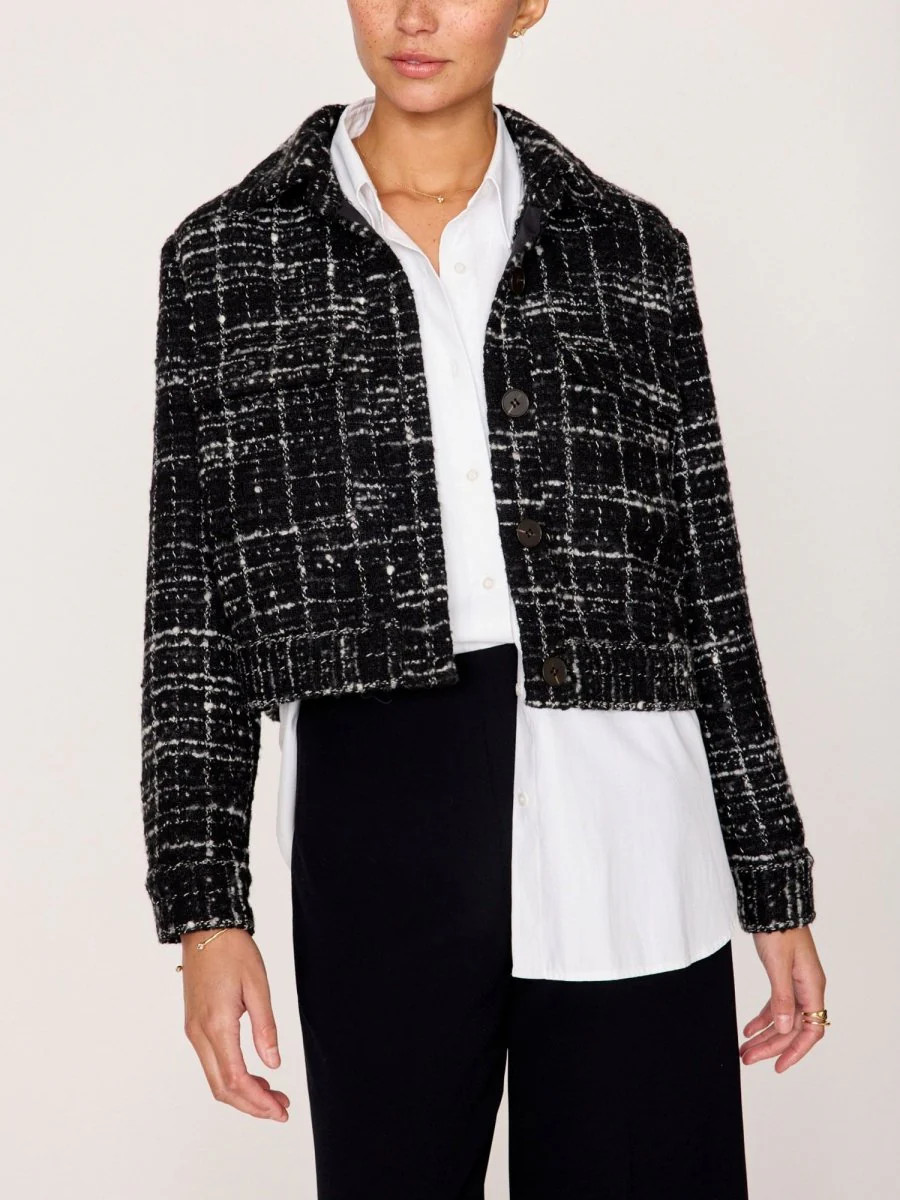 Women's Tweed Cropped Jacket in Black and White | Brochu Walker | Brochu Walker