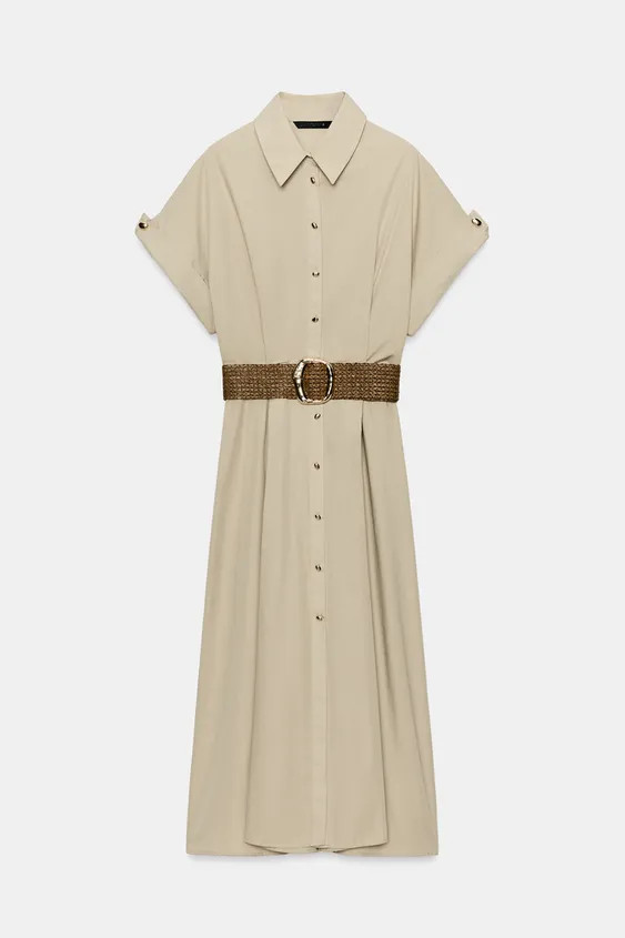 MIDI POPLIN DRESS WITH BELT | Zara NL