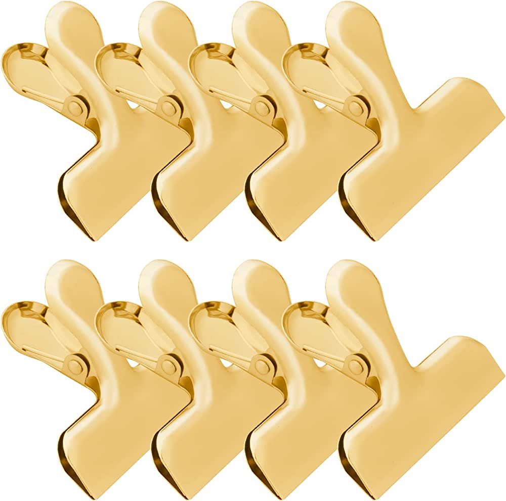 Funfery 8 Pack 3 Inch Stainless Steel Gold Chip Clips Bag Clips Large Clips for Food Packages,Kit... | Amazon (US)