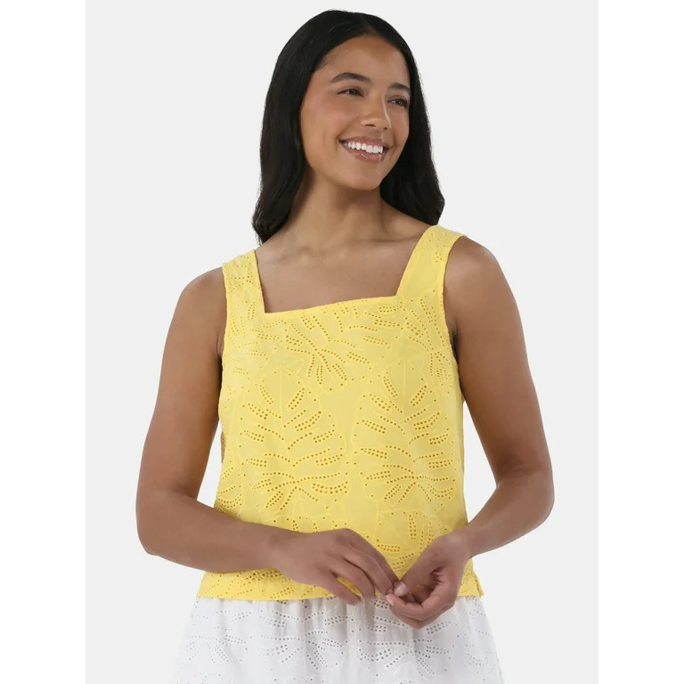 Time and Tru Women's and Women's Plus Eyelet Leaf Pattern Cotton Tank Top, XS-4X | Walmart (US)