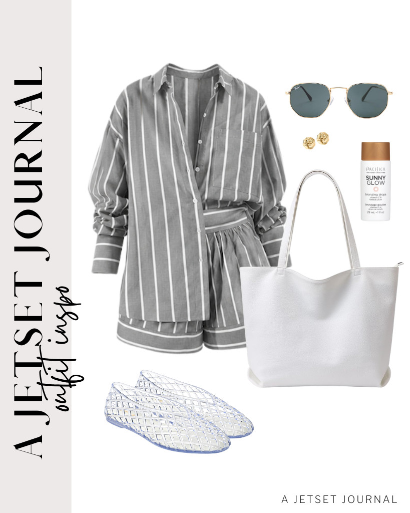 Your last outfit can be this combo of a Tankaneo two-piece set and Herrlyn jelly flats. This look goes perfectly with a tote bag from WLLWOO and Pro Acme sunglasses. You can wear these love knot stud earrings, too.

#LTKSeasonal #LTKSaleAlert #LTKTravel
 

 