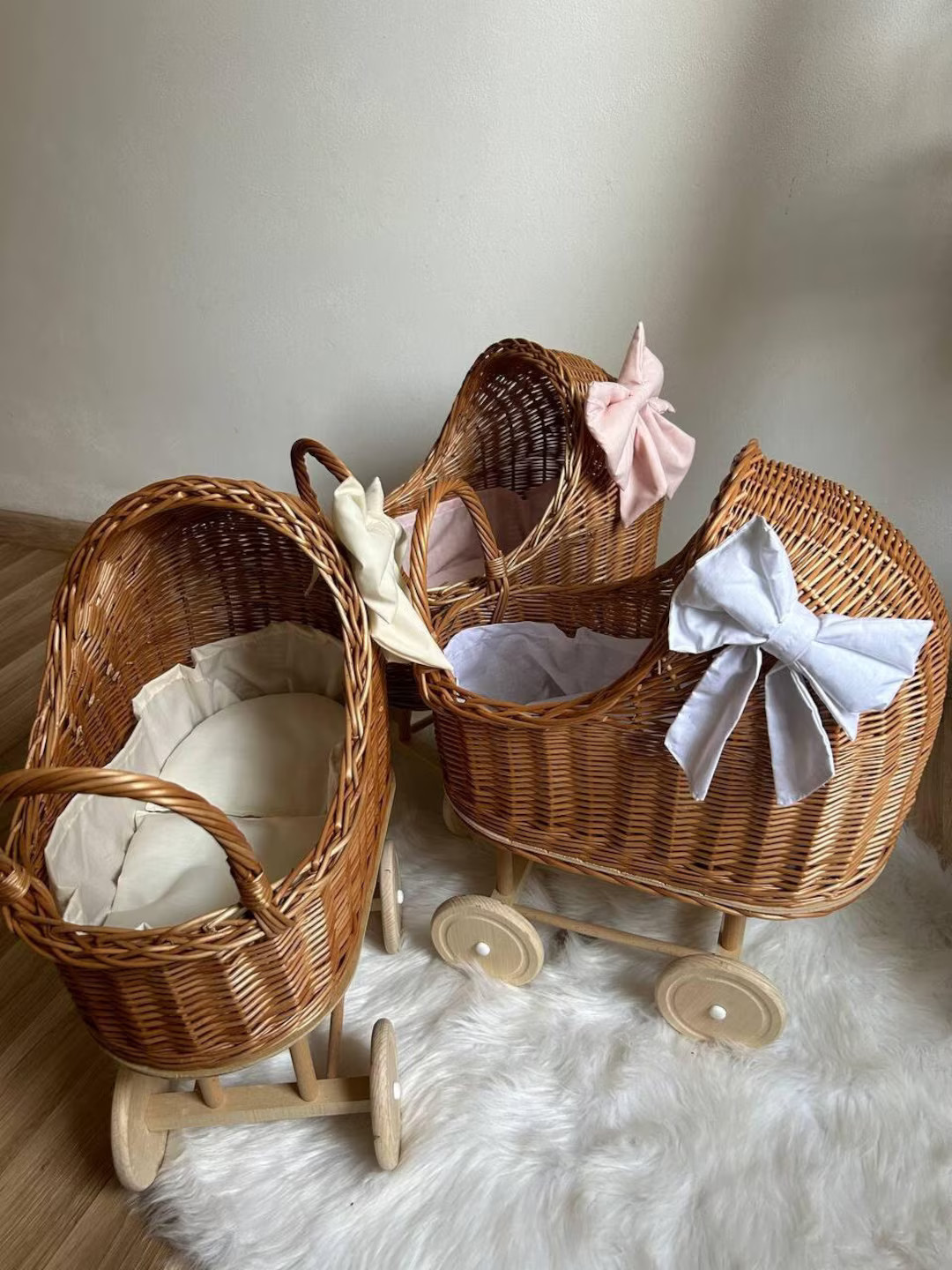 Lined Wicker Doll Pram Natural Wicker Doll Stroller Doll Pram Gift for Kids Wicker Baby Carriage ... | Etsy (US)