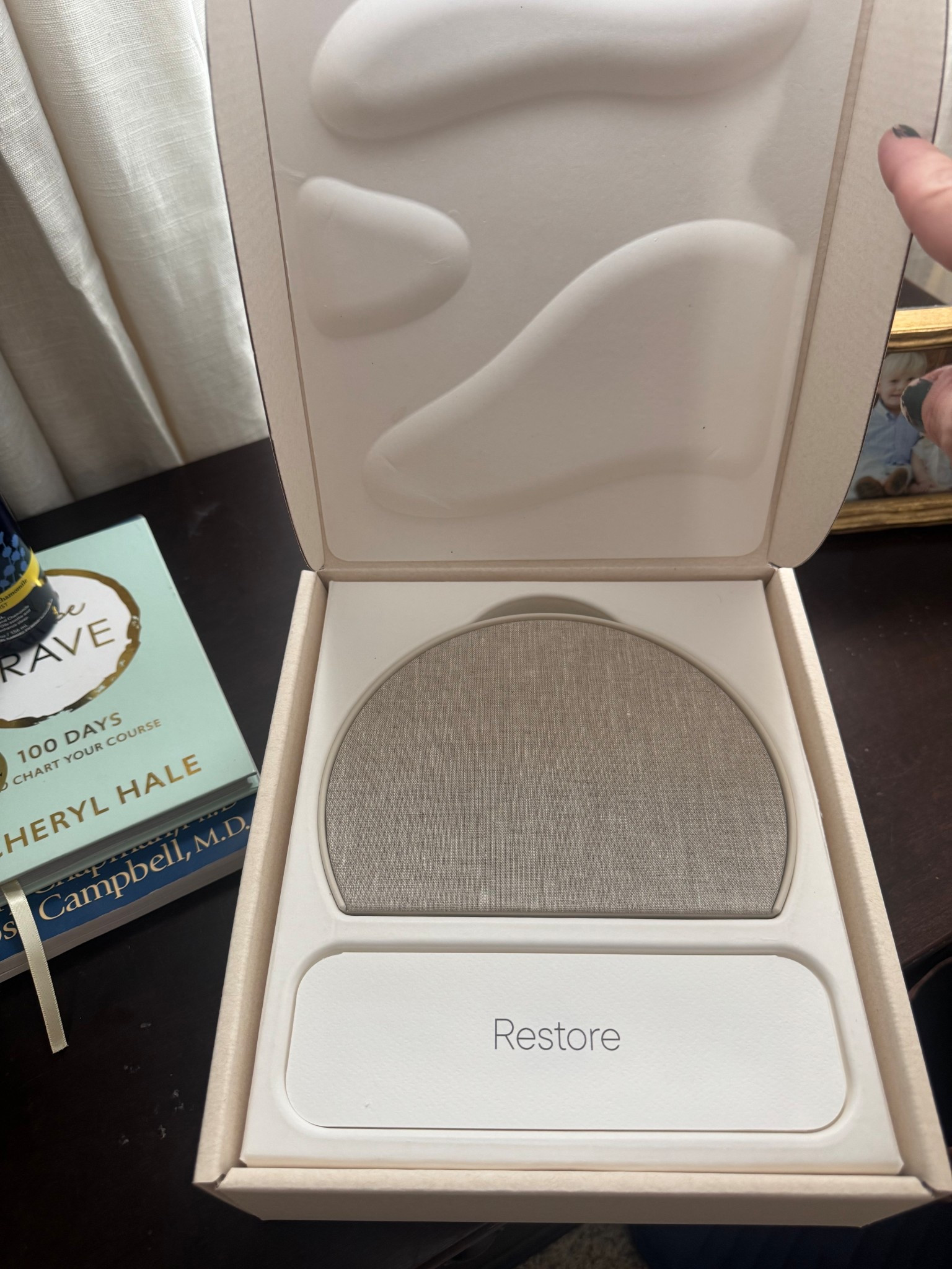 So excited to get this @Hatch in! I've been dreaming of what a good night sleeps sounds like and this is it! I played a sound bath for an hour to wind down while I read my book and then an hour of thunderstorms afterward to put me to sleep and then some kind of white noise plays all night….it definitely sets the wind down vibe in the bedroom! Also waking up to the light is awesome! No harsh alarm. 

#LTKdayinmylife #LTKselfcare #LTKmorningroutine