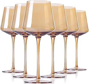 Physkoa Amber Colored Wine Glasses Set 6-16oz Stemmed Modern Amber Wine Glasses With Tall Long St... | Amazon (US)